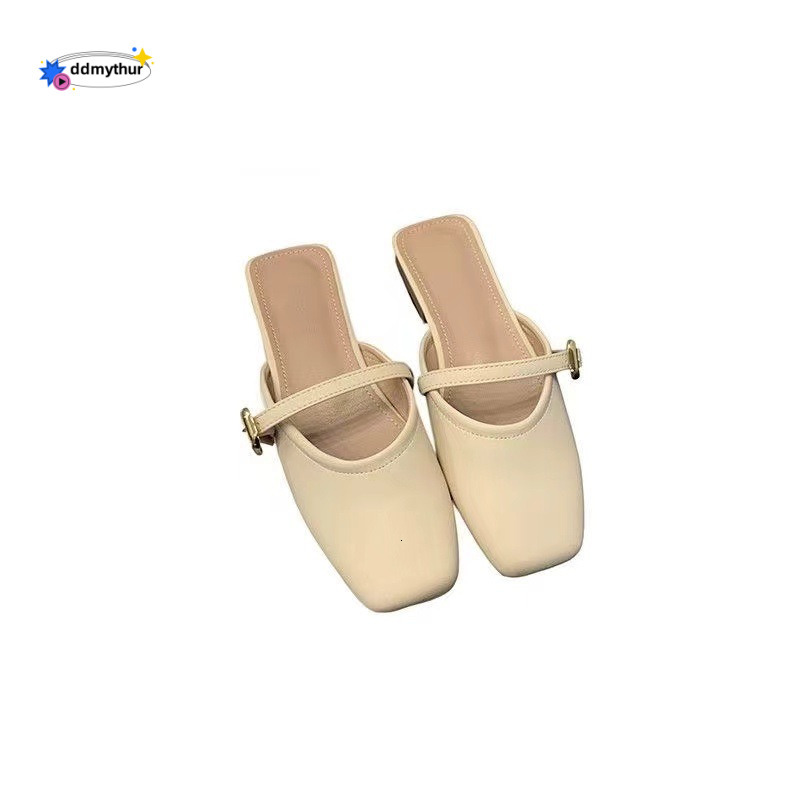 French Style Closed-Toe Half Slippers for Women, Outdoor Wear, Spring/Summer 2024 New Versatile Soft Leather Mules, Mary Jane Shoes ddmythur