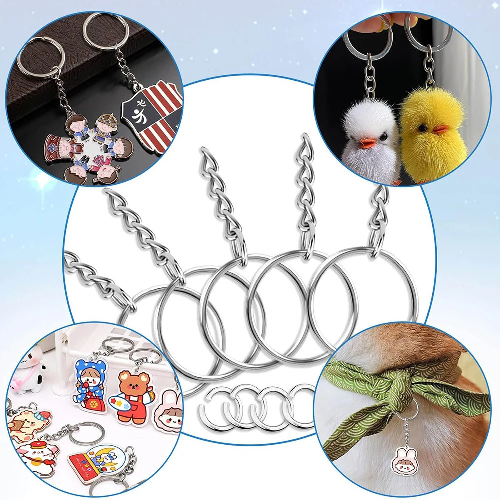 50PCS Stainless Steel Metal Blank Keyring Keychain Split Rings with Chain Climbing Buckles Carabiner Accessories 250606