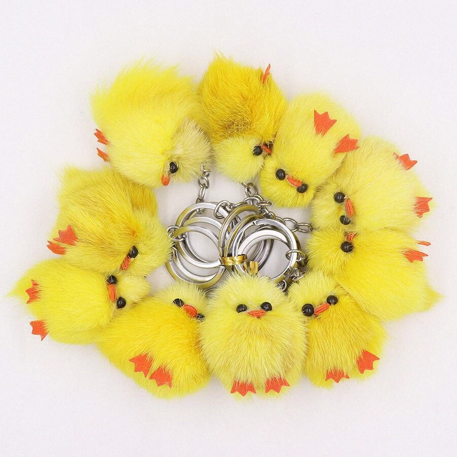 Simple and fluffy mink fur ducks keychain real fox duck plush bag pendant small gift couple team small giftsZu0y#