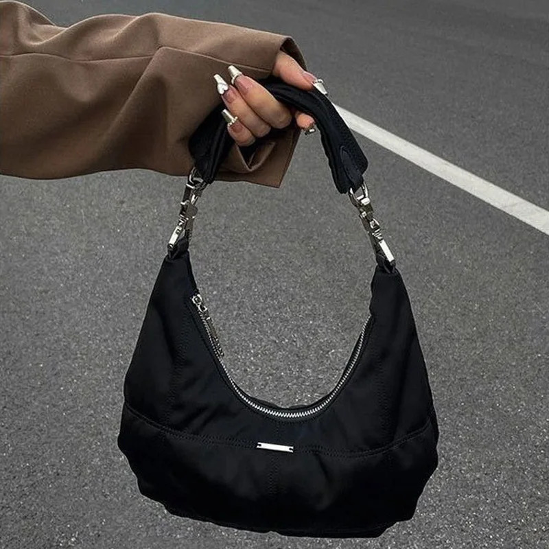 Women Retro Underarm Bag Armpit Small Shoulder Bag Soft Hobos Y2k Female Black Purse Fashion Girls Crescent Handbag 250614