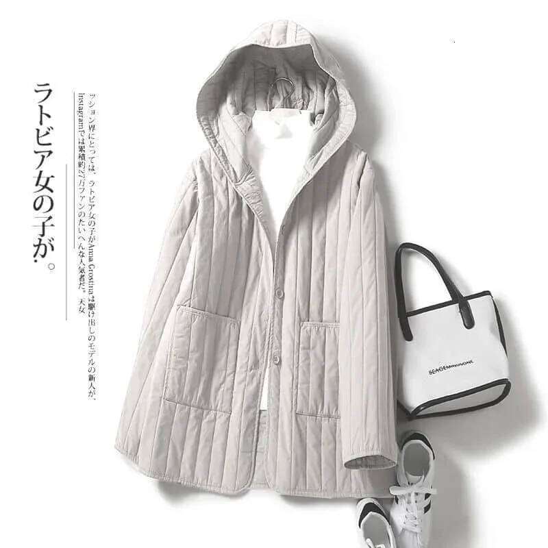 Pop Quilted Coats Lightweight Cotton Added Jackets For Long Sleeved Mid-Length Hooded Casual Vintage Winter Women Clothing