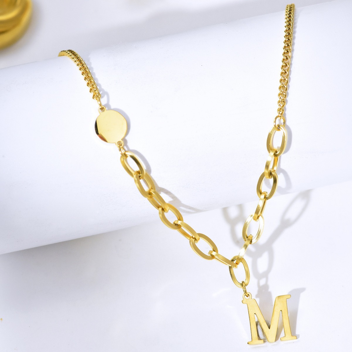 Fashion Style Personality Exaggerated Round Plate Splicing Necklace Titanium Steel Women's Design Non-Fading Jewelry