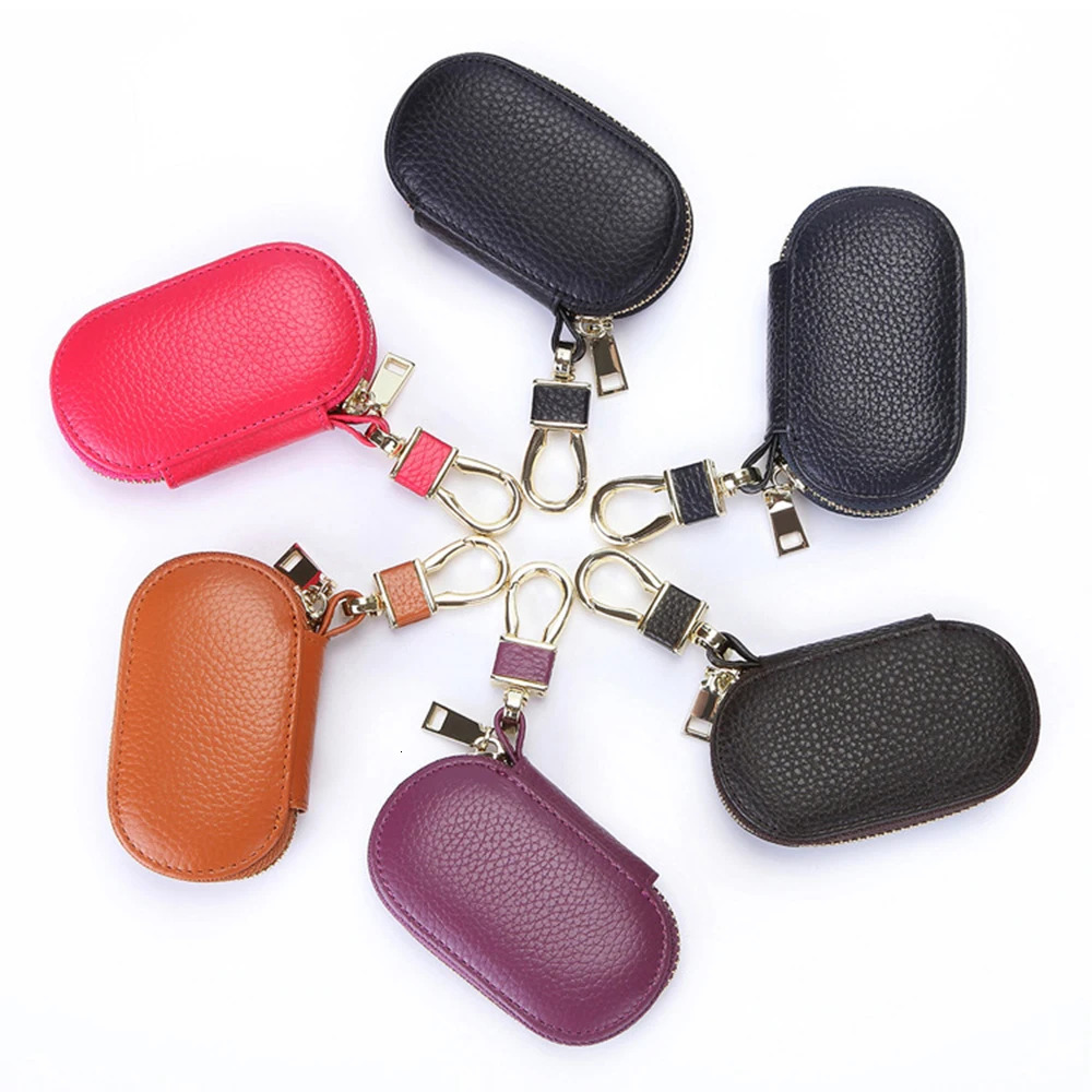 Cowhide Car Key Holder Case Genuine Leather Men Women Key Protective Case Universal Housekeep Keychain Mini Wallet Coin Pouch 250614
