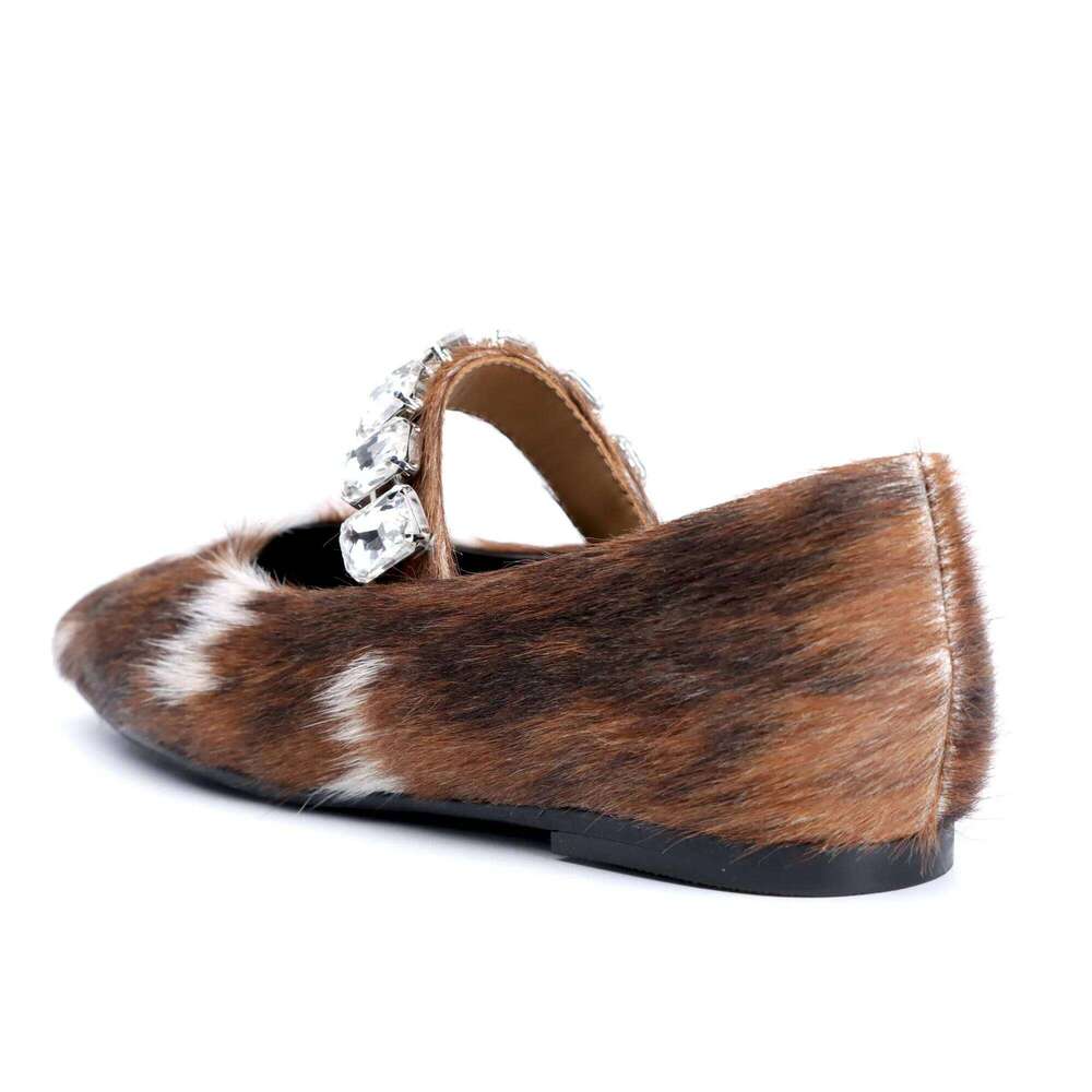 Italy Flat Calf Hair Mary Jane Women 2025 Designer High Quality Shoes ladies Ballet Leather Flats Casual Footwear