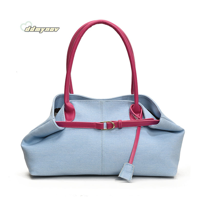 Commuting Large Capacity Denim for Women 2025 New Spring Summer Color-Block Handbag Casual Shoulder Tote Bag ddmynov ddmynov