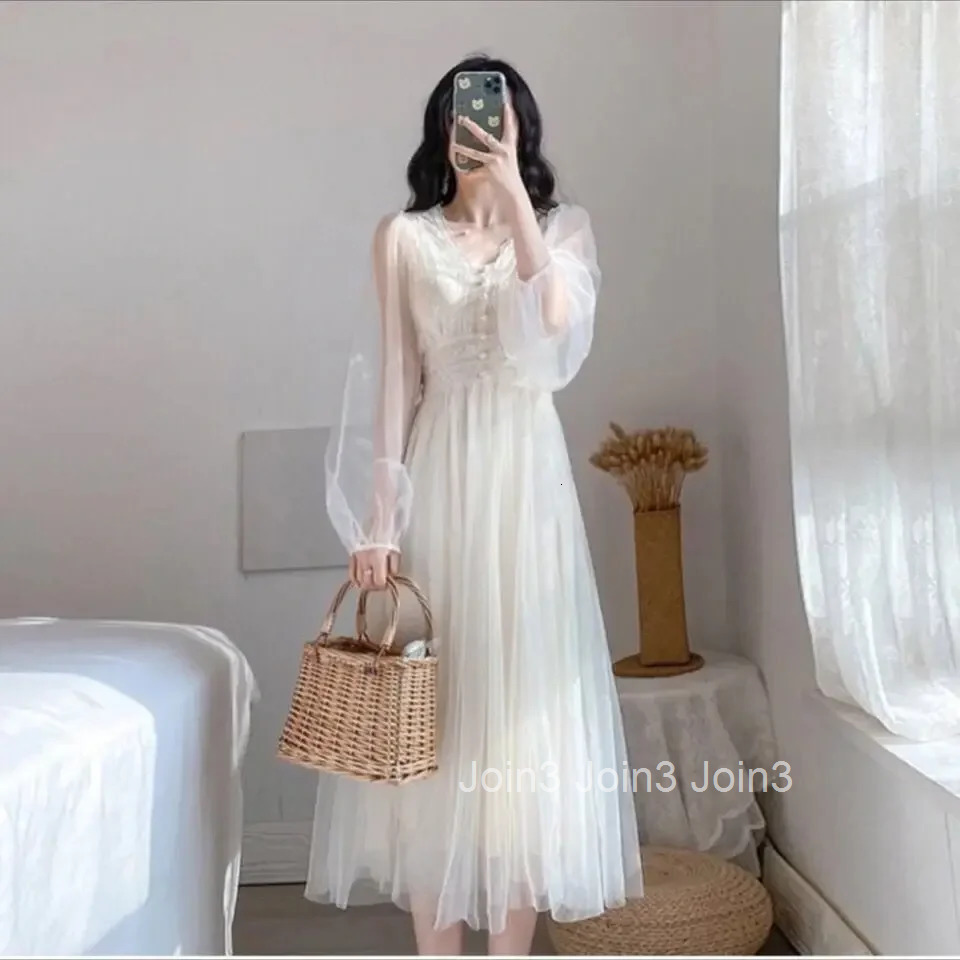 Female Dress A Line Beach Korean Style Womens Long Sleeve Dresses New Features of Sensual Sexy Clothes Chic and Elegant Pretty