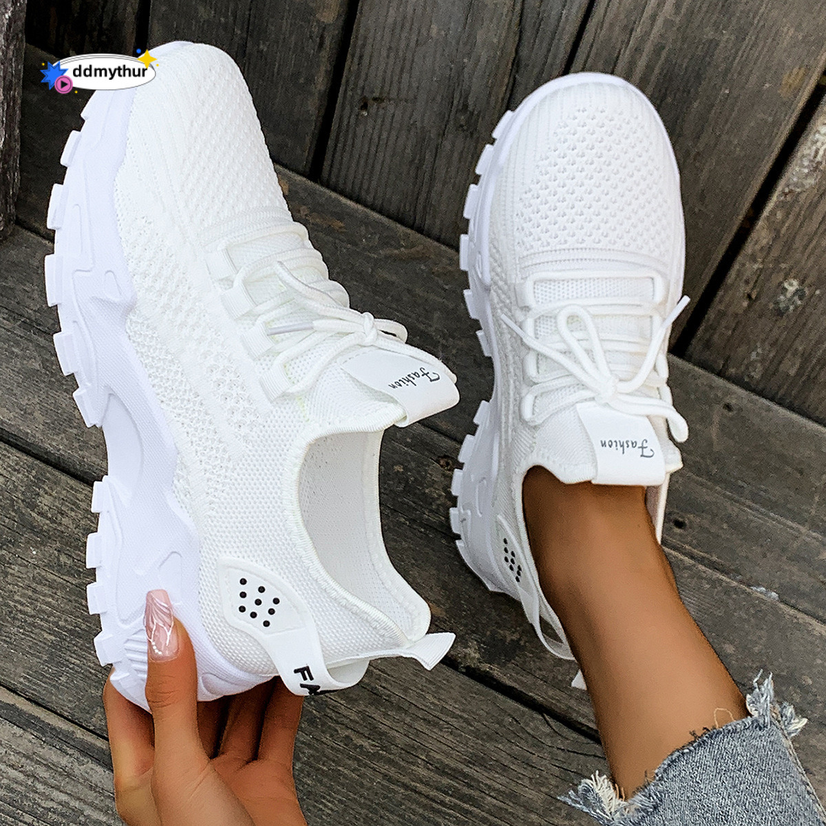 Women's Spring Fashion New Running Mesh Breathable Thick Sole Korean Style Sports Shoes ddmythur