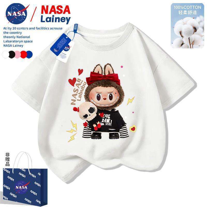 NASA Children's Labubu Short Sleeve Boys and Girls Summer New Cartoon T-Shirt Cute Top