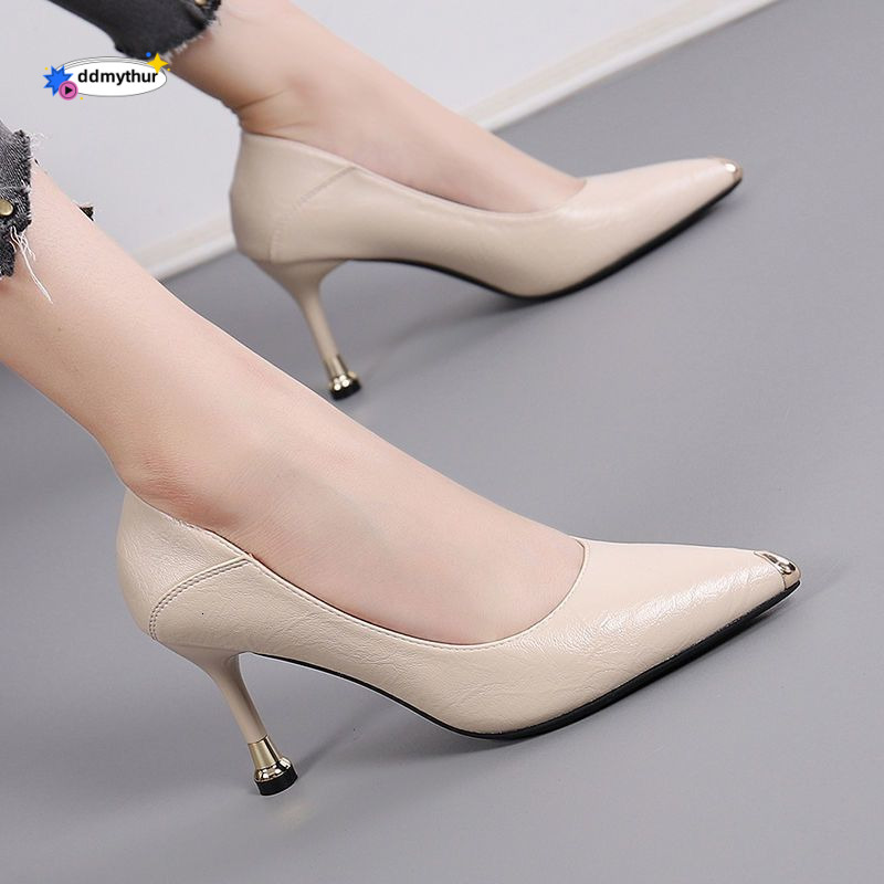 Formal Work Professional High Heels Thin Heel Shallow Mouth Fashion Pointed Toe Convertible Etiquette Single Shoes Women ddmythur