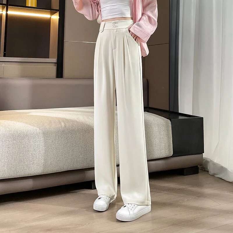 Tailoring Trousers for Woman Straight Leg High Waist Work Office Baggy Pink Clothing Loose Wide Womens Pants Classic Quality G