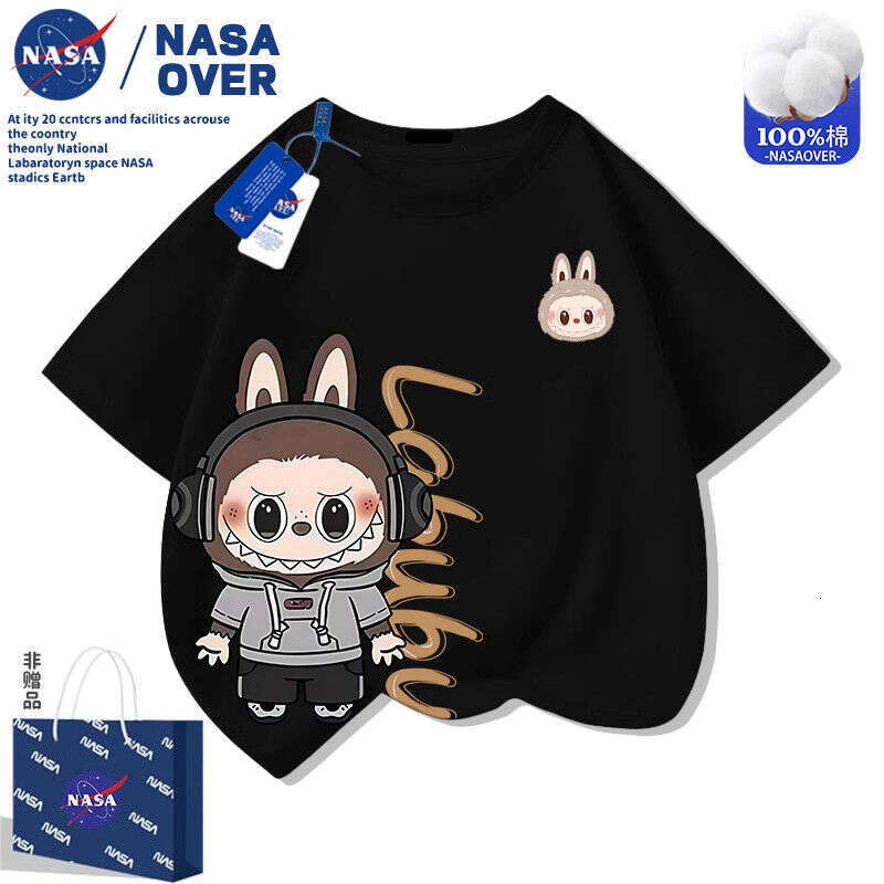 NASA Cartoon Labubu Children's Summer Boys and Girls Short Sleeve T-Shirt Cute Versatile Top