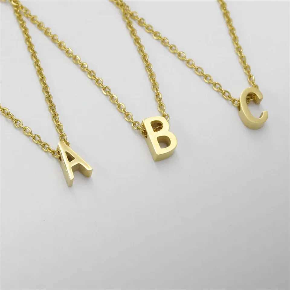 Stainless Steel Initial Necklace Gold Color Cut Letters Single Name Choker Necklace For Women Pendant Jewelry Gift dropshipping W250616