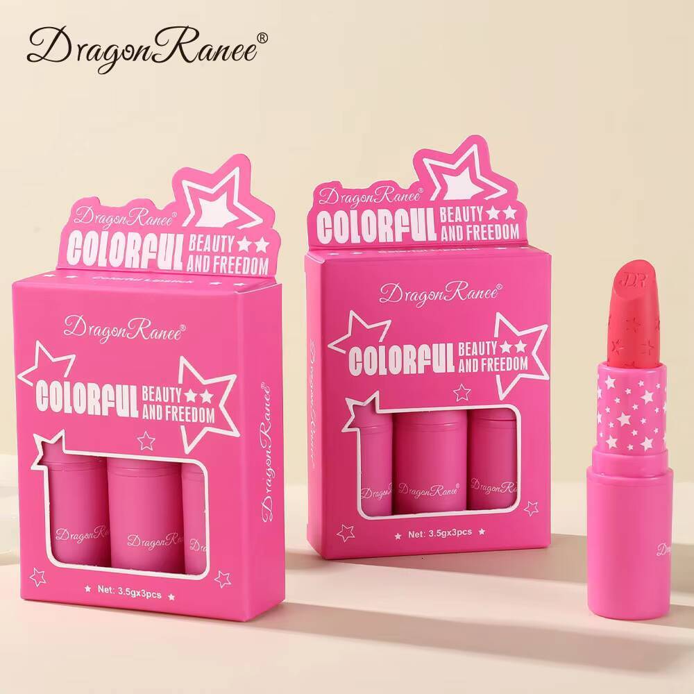 3Pcs/Box Matte Waterproof Korean Makeup for Women Lipstick Set Cosmetic Beauty Long Lasting High Pigmented Lipgloss happy