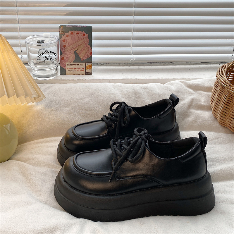Ddmysports British Style Spring And Autumn JK Women S Leather New Platform Thick Sole Height Increasing Chunky Single Shoes Outdoor Shoes