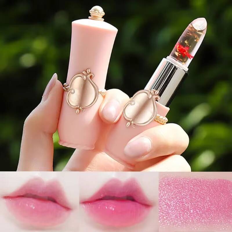 Jelly Lipstick Temperature Moisturizer Flower Stick Long Lasting Balm Magic Color Change Lip Gloss Set happy