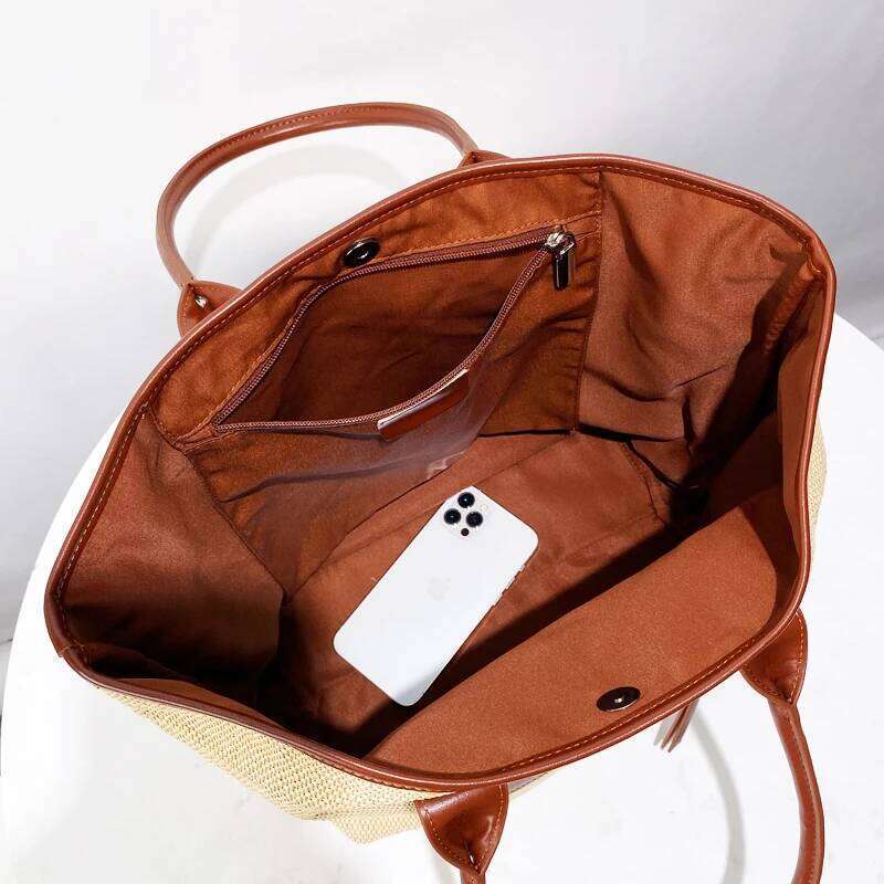 Women's Bags Designer Custom Initials Straw Tote Bags For Women Designer Handbags Purses New In PU Button Large Capacity Underarm Shoulder