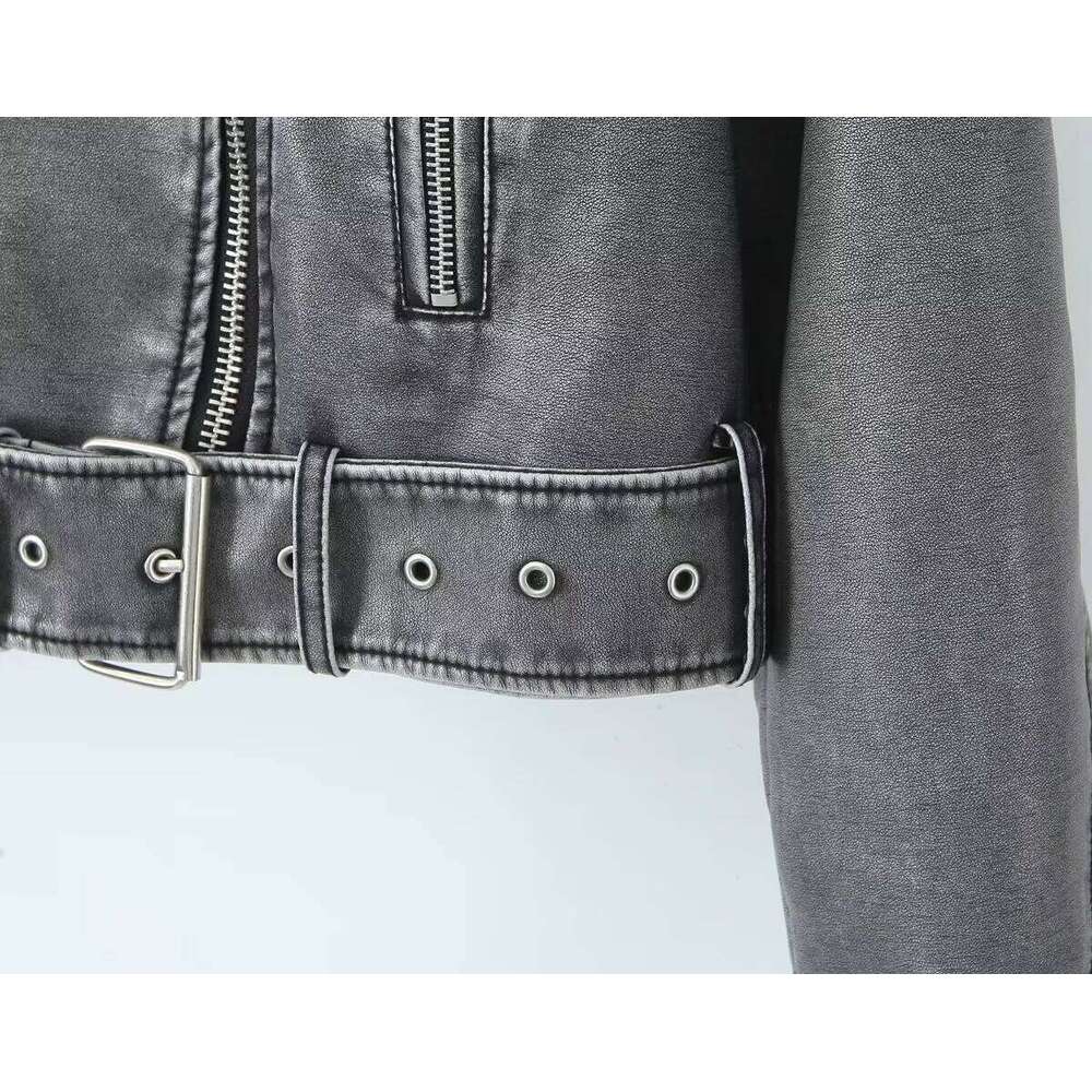 2025 PU Casual Lady Lapel Zipper Leather Motorcycle Coat Spring Autumn Women Faux Jacket