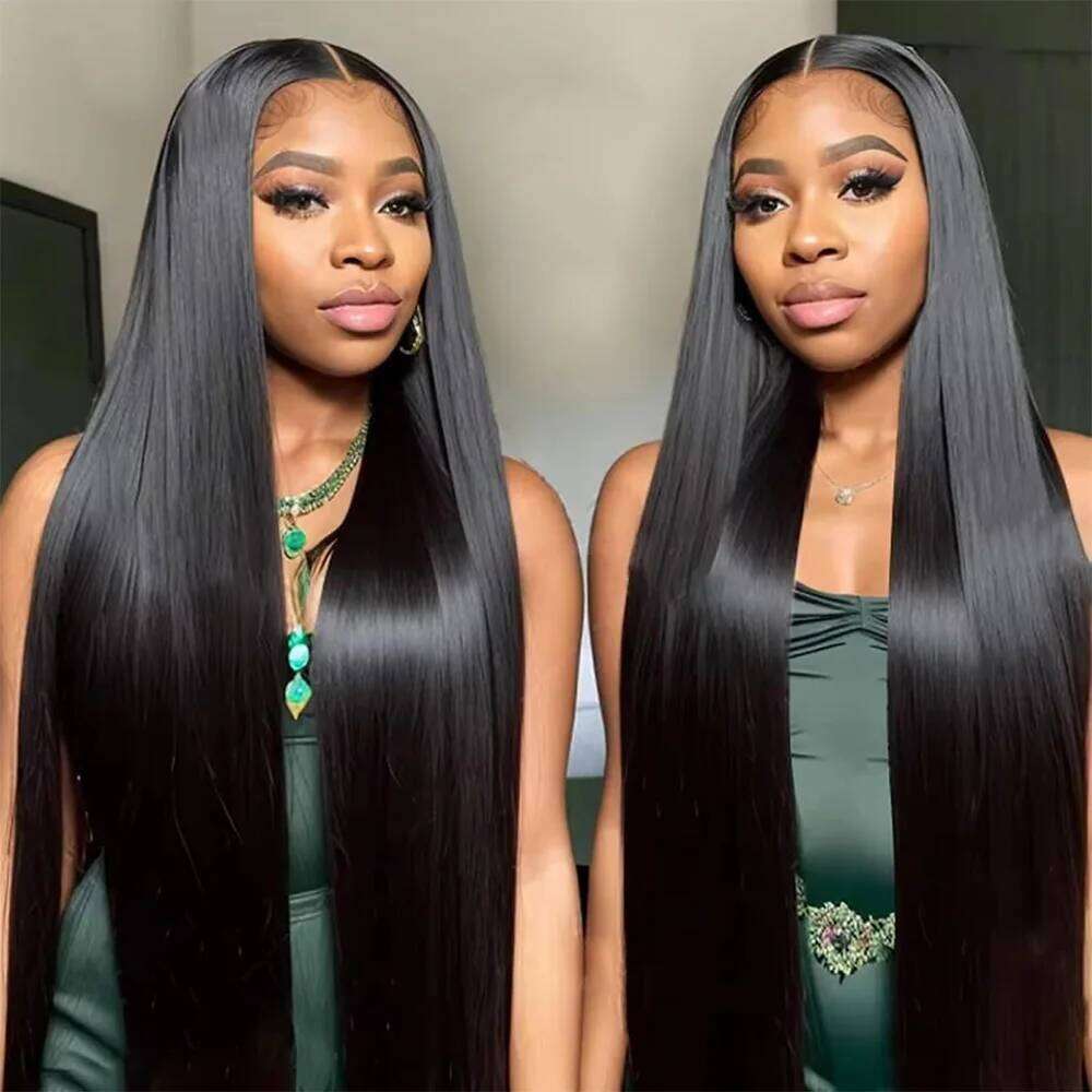 200 Density 13x6 HD Transparent Bone Straight Frontal 100% Human Hair Wigs 38 Inch 13x4 Lace Front Wig PrePlucked For Women
