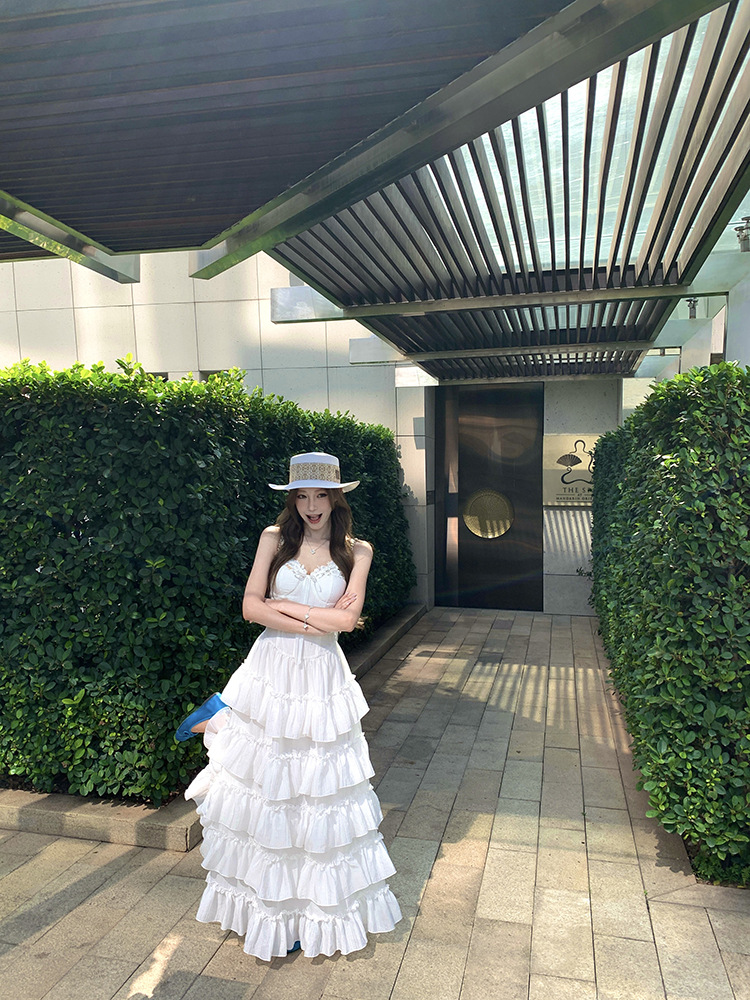 XR171 New French Temperament Lace Suspender Dress Women's Summer