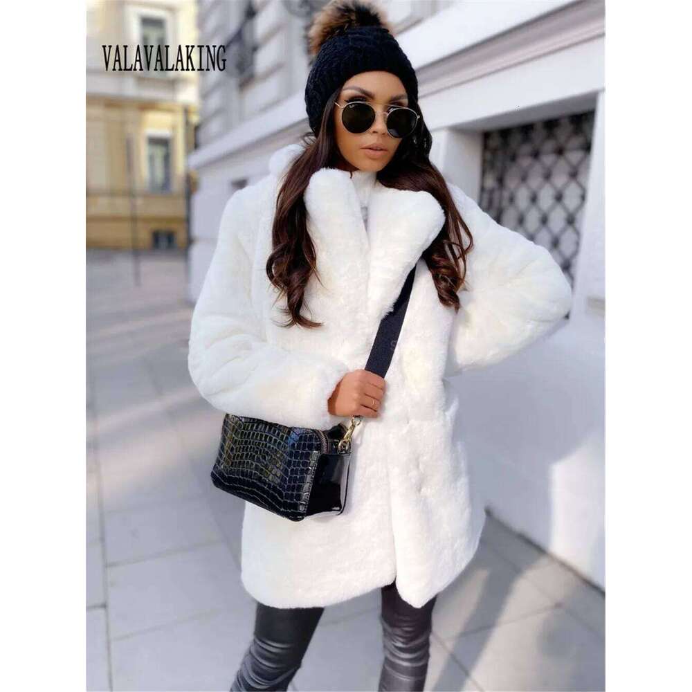 2025 Women Winter Furry Plus Size Faux Coat Female Long Sleeve Plush Fake Fur Jacket Lady Pocket Large Thick Fluffy Cardigan