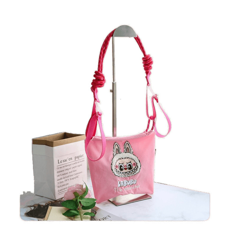 Cute Labubu Waist Embroidered Waterproof Nylon Crossbody Versatile Casual Shoulder Bag Daily Handbag