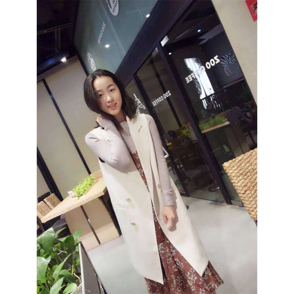 Women's Double Breasted Long Vest, Sleeveless Jacket, Korean Fashion, Spring Autumn, 2024