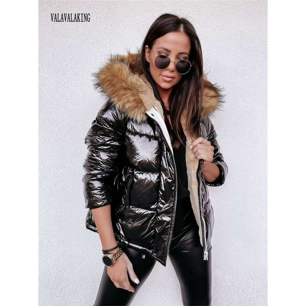 2025 Winter Plus Size Faux Fur Hooded Coat Women Furry Long Sleeve Plush Lining Jacket Ladies Large Zipper Warm Fluffy Outwear