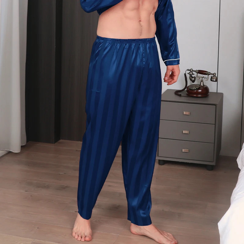 Three colors of mens pajama pants ice silk summer striped sleepwear oversized casual home Sleeping 250614