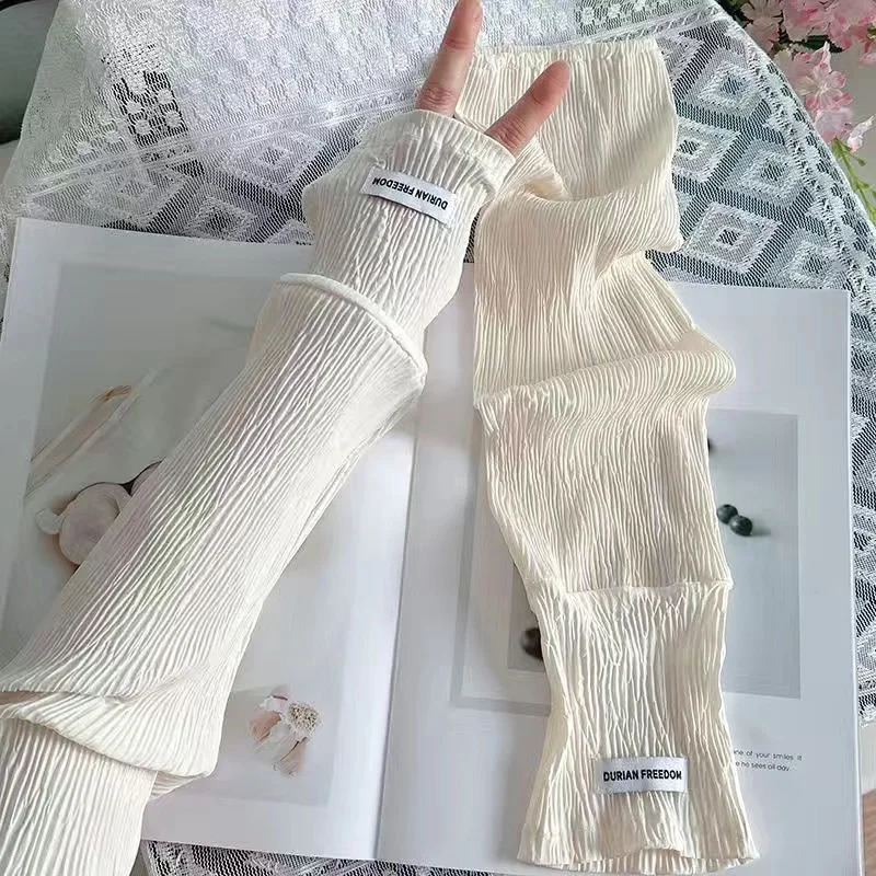 Summer Loose Ice Silk Long Sleeve Sun Protection Fingerless Gloves Elegant Breathable Sunscreen Mitten Clothes Accessory 250610