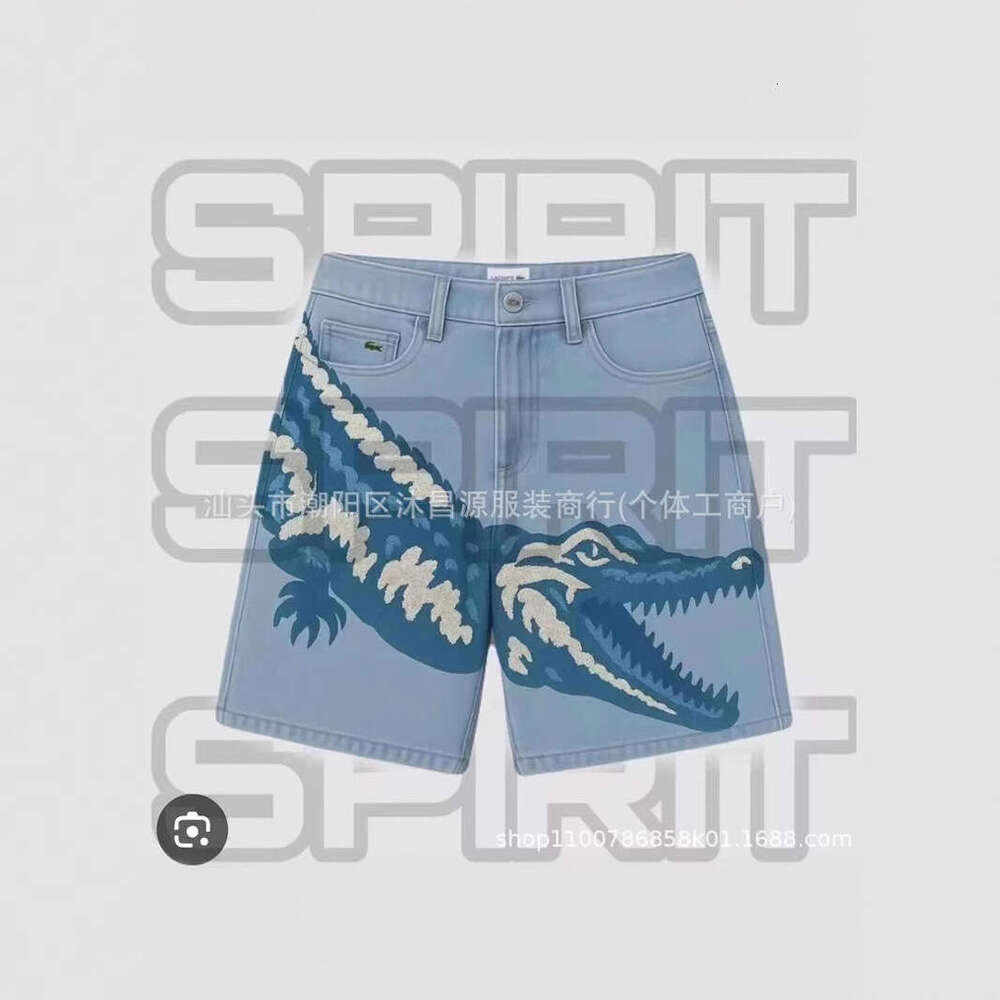 Summer New Fashion Hip-Hop Denim Shorts Men's High Street Niche Casual Printed Wide-Leg Pants