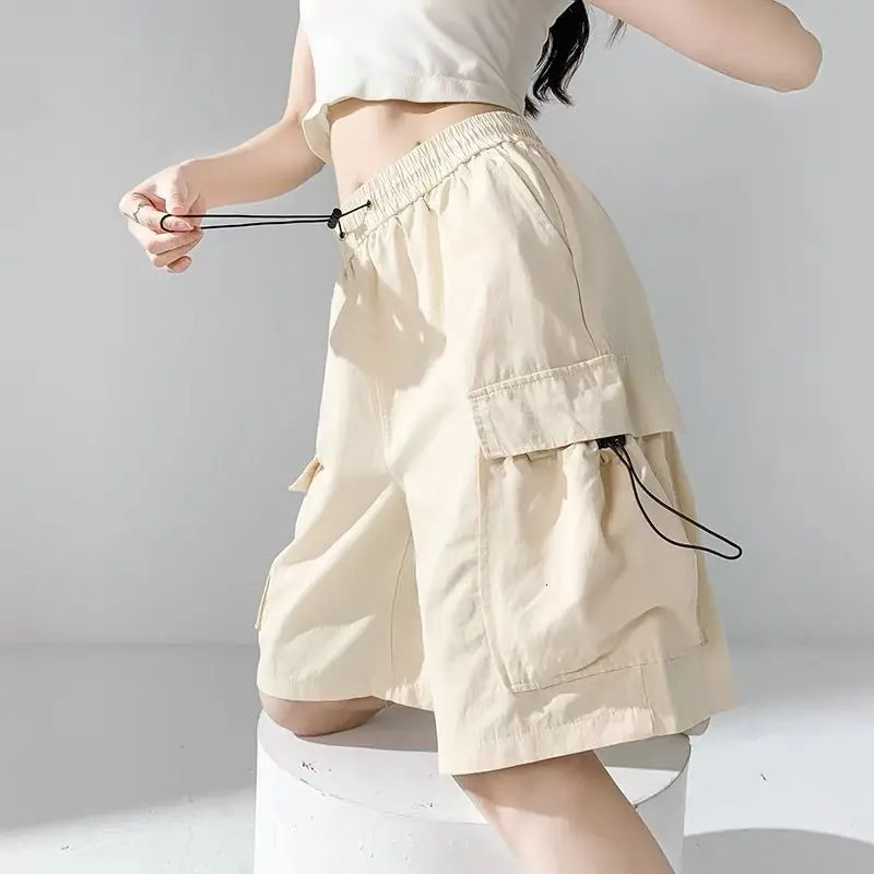 American Retro Sports Work Suit Shorts for Women in Summer Thin Loose and Versatile Five-quarter Student Casual Mid-pants Trendy 250609