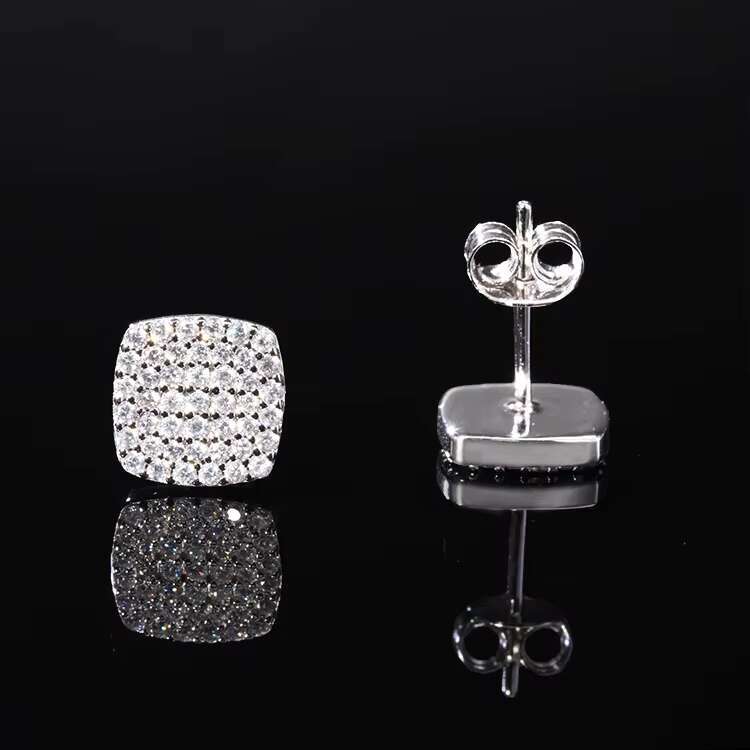 Hip Hop Square Style Earrings Jewelry 925 Sterling Silver With GRA Round Moissanite Stud Earrings for Mans Women