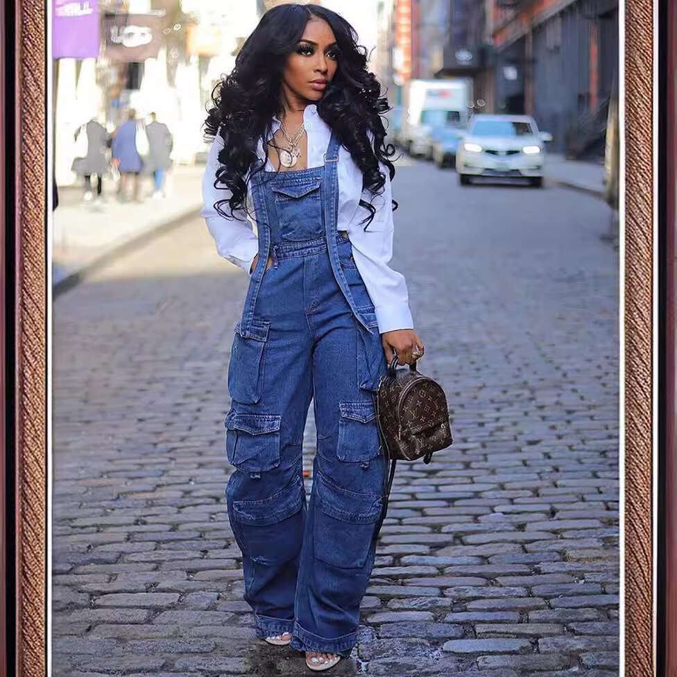 Women's Loose Fit Denim Overalls with Multiple Pockets, Spring Street Fashion, 2025 New Elegant and Unique Design