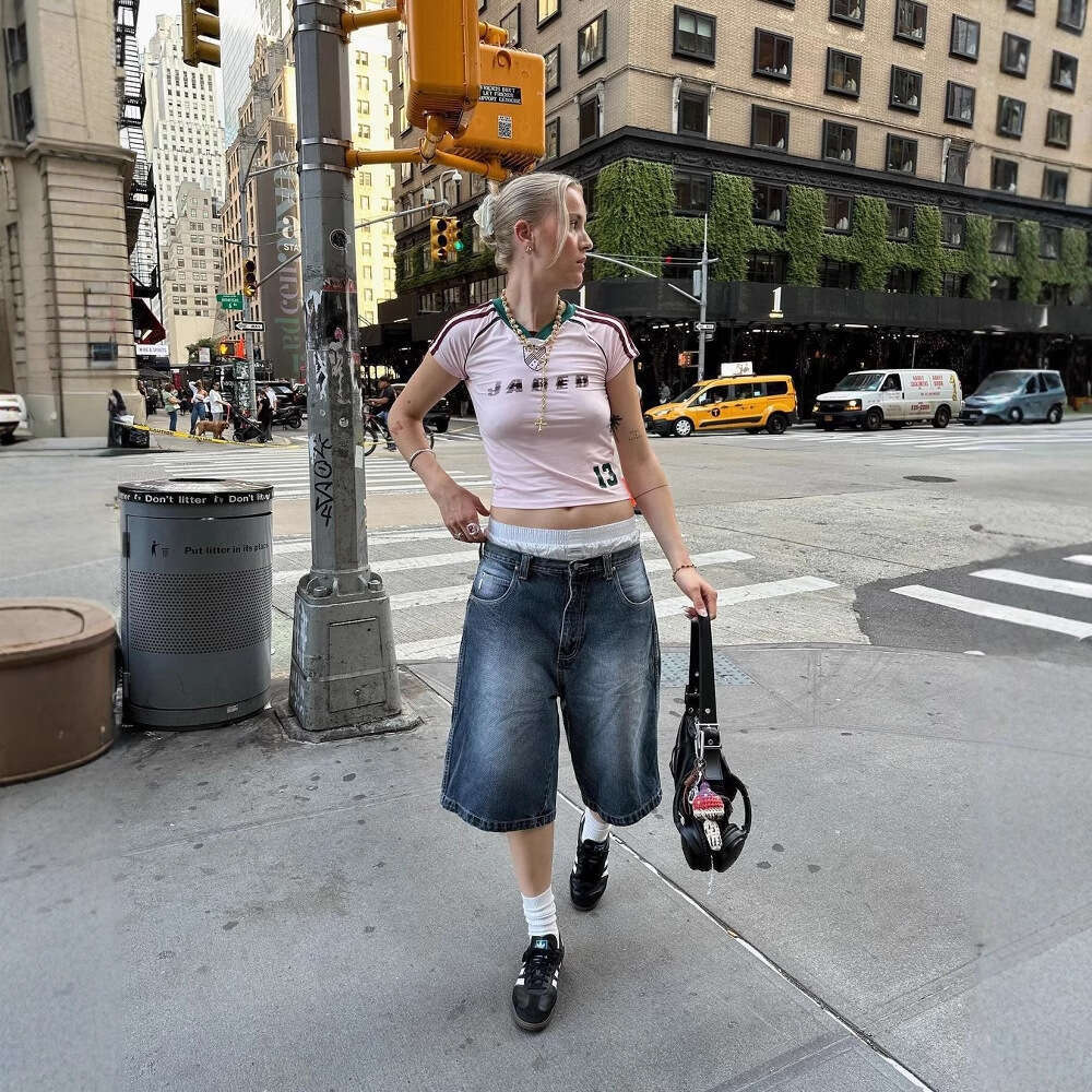 Spring New American Street Style Number Letter Slim Fit Casual Short Sleeve T-Shirt Breathable B5