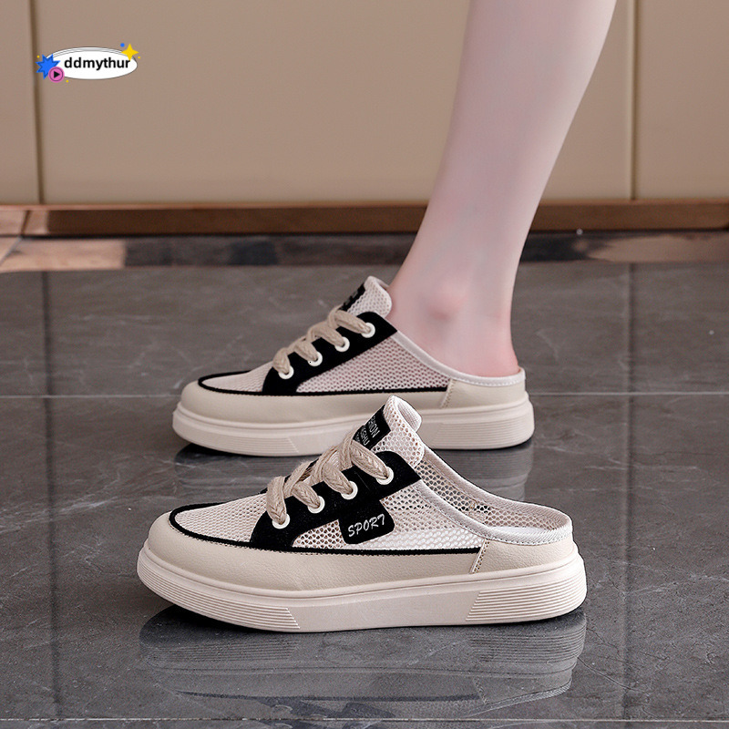 Breathable Outdoor Half-Slip Sandals for Women 2025 Internet Celebrity Korean Style Versatile Flat Casual Mesh Women's Shoes KT-283 ddmythur