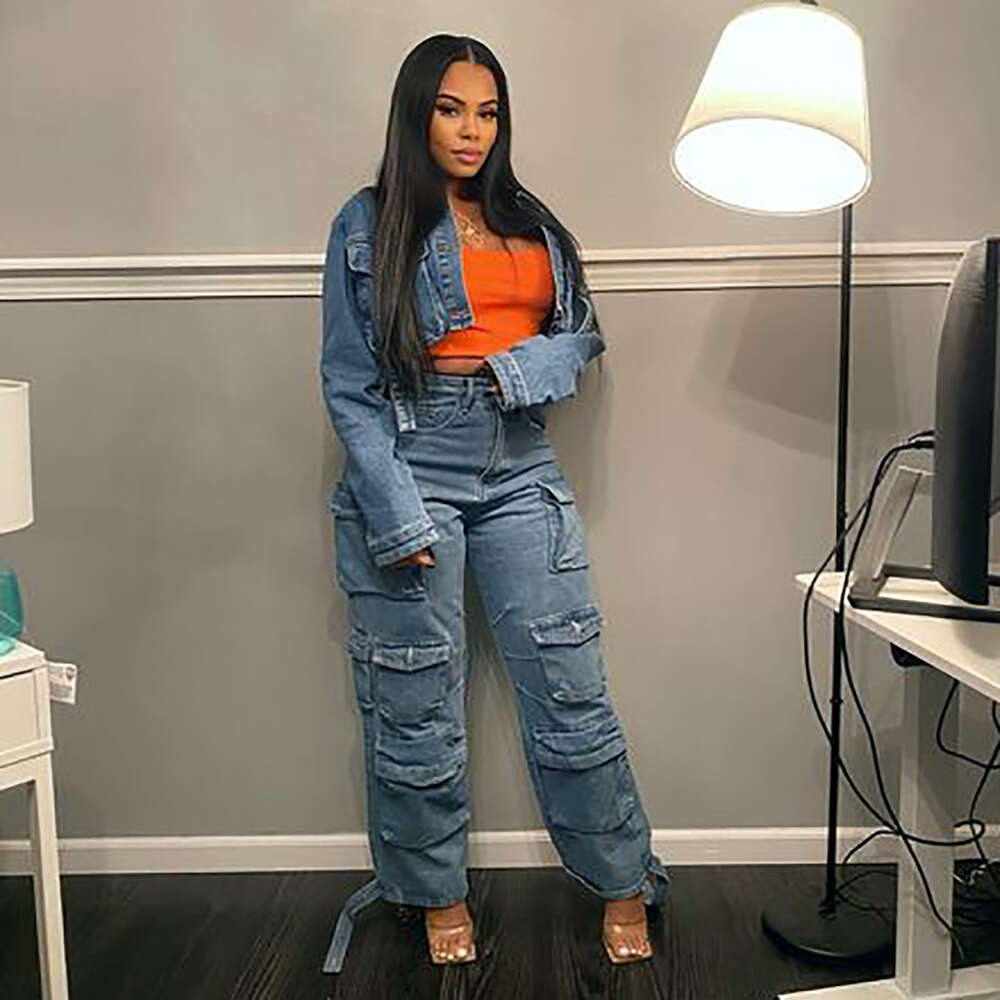 European and American Style Women's Fashion Hot Trend Multi-Pocket Cargo Pants Plus Size African Jeans 2025 Elegant Versatile New Trendy Clothing