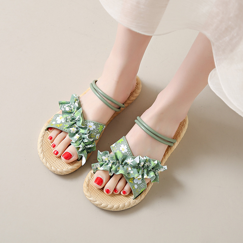 New floral slippers for women's summer outdoor shoes, multifunctional flat shoes, fashionable sandals, designer sandals, beach sandals