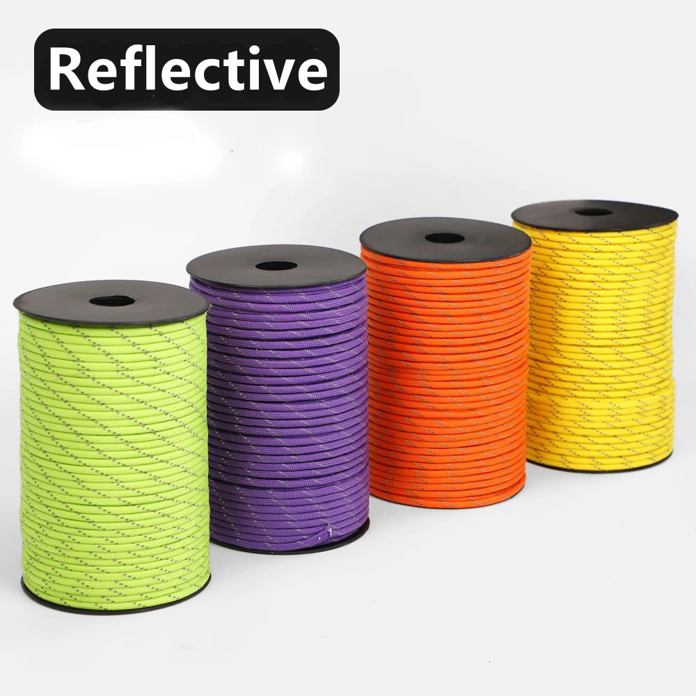 3050100m 550 Reflective Paracord 7 Strand 4mm Parachutes Rope Cord Spool Outdoor Survival Emergency Lanyard for Camping Hiking 250611