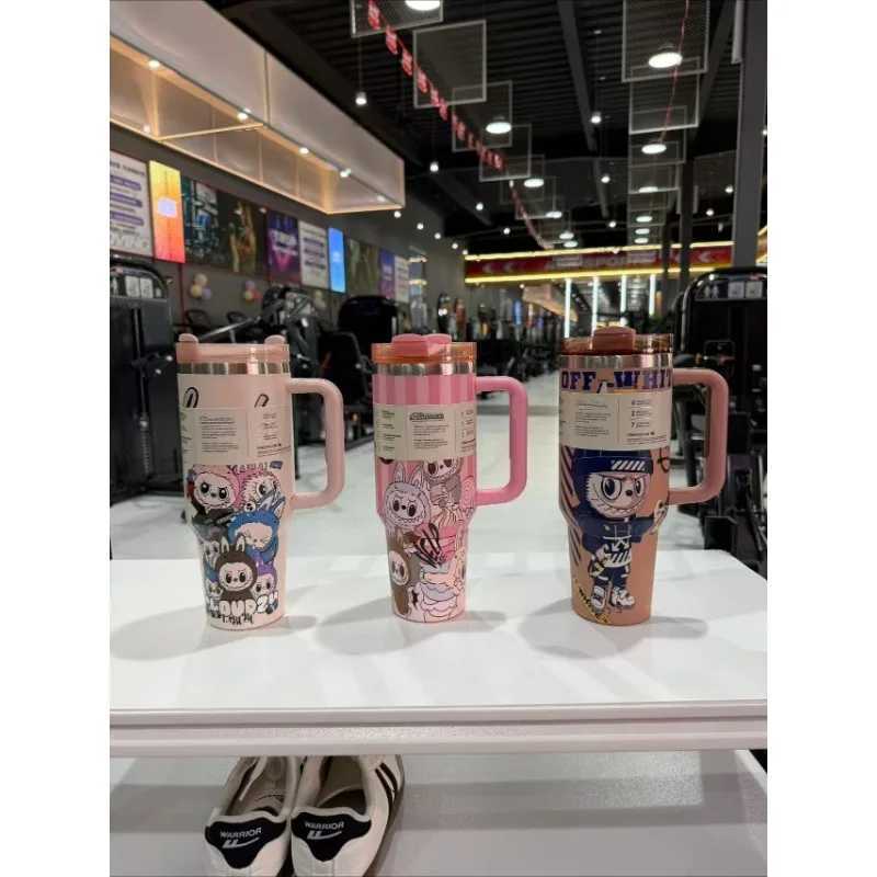 Labubu 40oz Drum Type Stainless Steel Insulated Cup With Straw Lid Large Capacity Car Cup Tibial Drive Style XJ250616