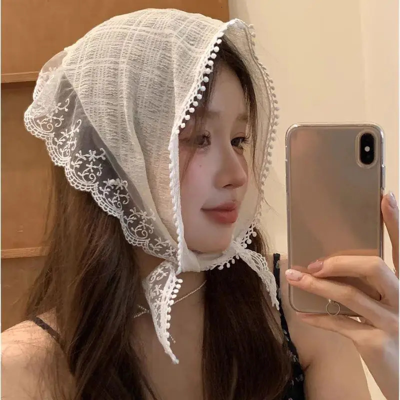 Retro Triangle Hair Band Korean Ins Lace Hair Scarf For Women Strap Hair Bag Headscarf Hat French Pastoral Style Travel Headband 250610