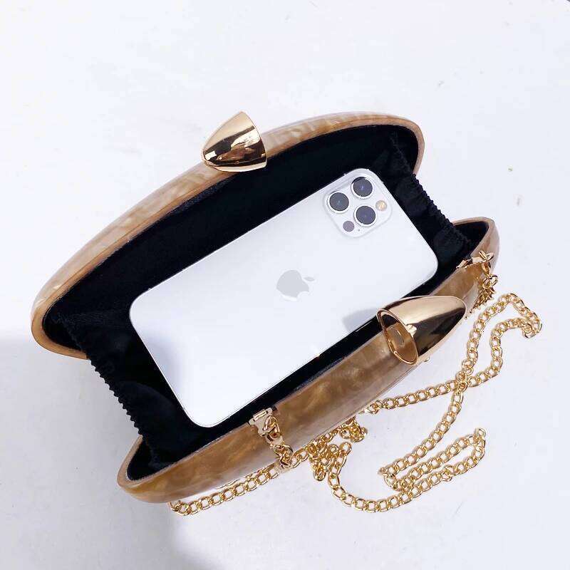 Women's Bags Designer Eggshell Type Acrylic Evening Bag For Women Designer Handbag Purse New In Mica Texture Sequined Chain Strap Shoulder