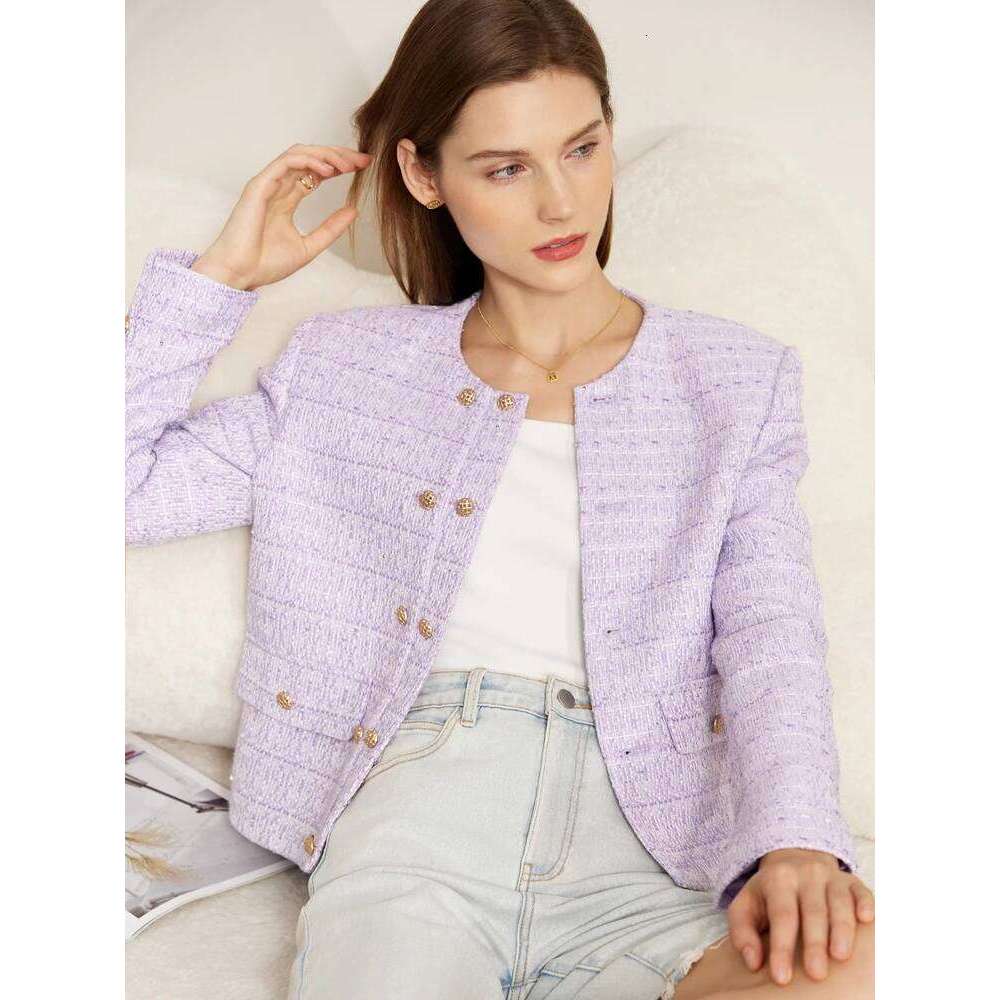 Amii Minimalist Jacket For Women 2025 Spring New Elegant Round Neck Straight Shoulder Light Tuxedo Short Coat Women 12321002