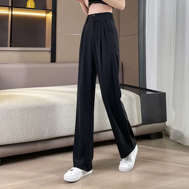 Tailoring Trousers for Woman Straight Leg High Waist Work Office Baggy Pink Clothing Loose Wide Womens Pants Classic Quality G