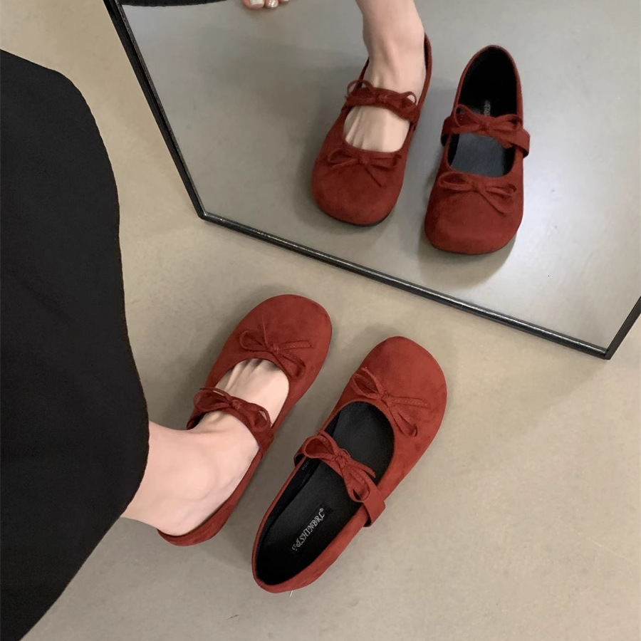 Ddmysports French Little Red Shallow Mouth Single For Women Spring And Autumn New Gentle Fairy Style Ballet Evening Flat Mary Jane Shoes Outdoor Shoes