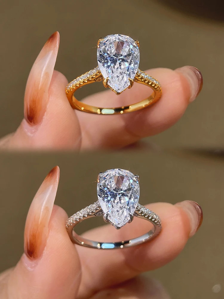 925 Sterling Silver Simple Classic WaterDrop 4- Zircon Ring For Women Engagement Wedding High Quality Fine Jewelry 250610