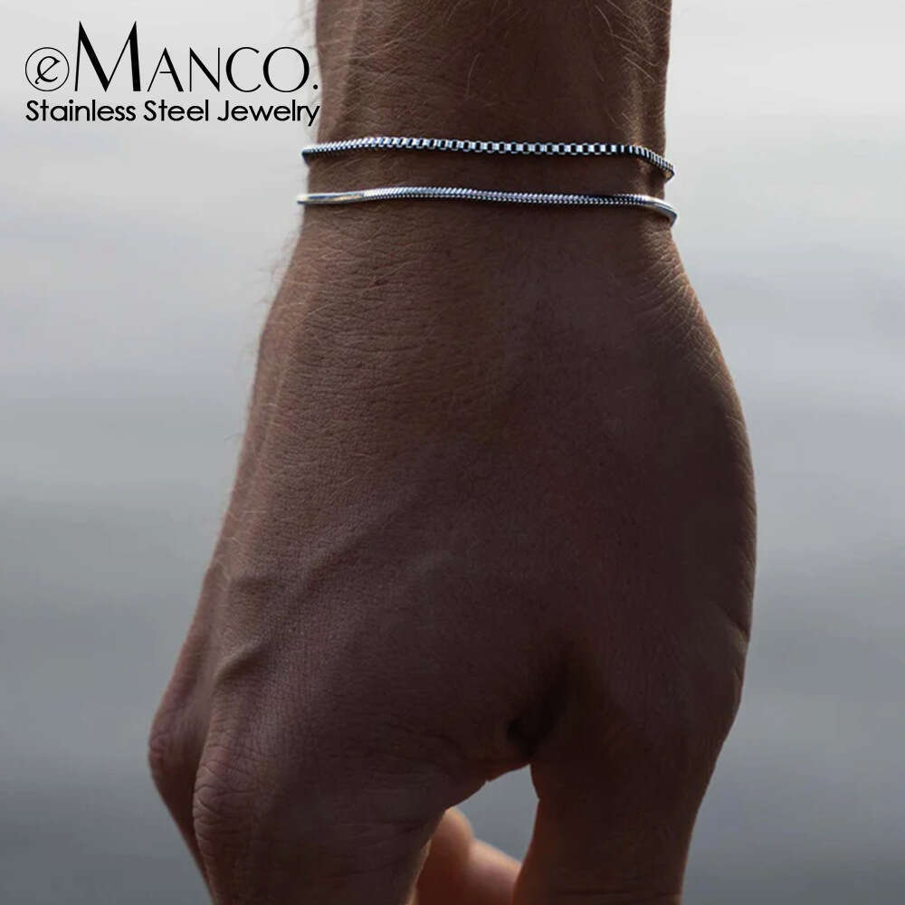 eManco Niche Design Simple Layered Stainless Steel Bracelet Men's Fashion Sports Versatile Wristband Trendy New Model