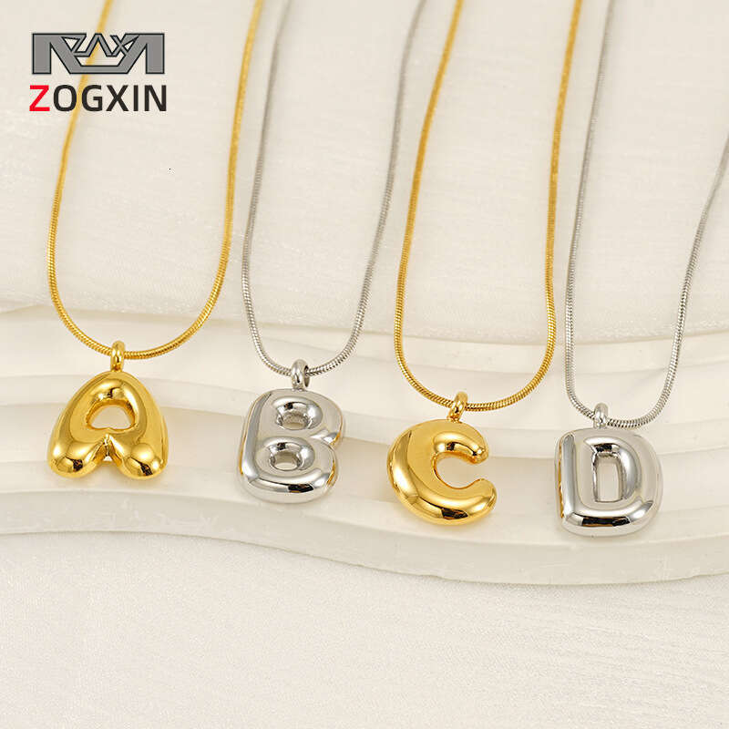 Hot Selling Bubble 26 English Letters Glossy Pendant Niche Versatile Gold-Plated Titanium Steel Necklace Jewelry with gift jewelry box