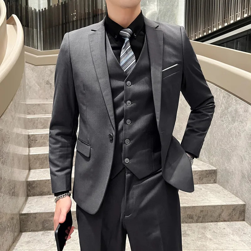 Mens HighQuality 3Piece Business Casual Wedding Suit Vest Trousers Set Handsome Fashion Banquet Clothing S6XL 250612