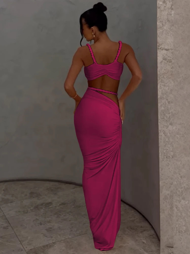 Weird Puss Square Collar 2 Piece Set Women BraSkinny Long Skirts Bandage Ruched 2025 Summer Vacation Beach Party Trend Suits 250614