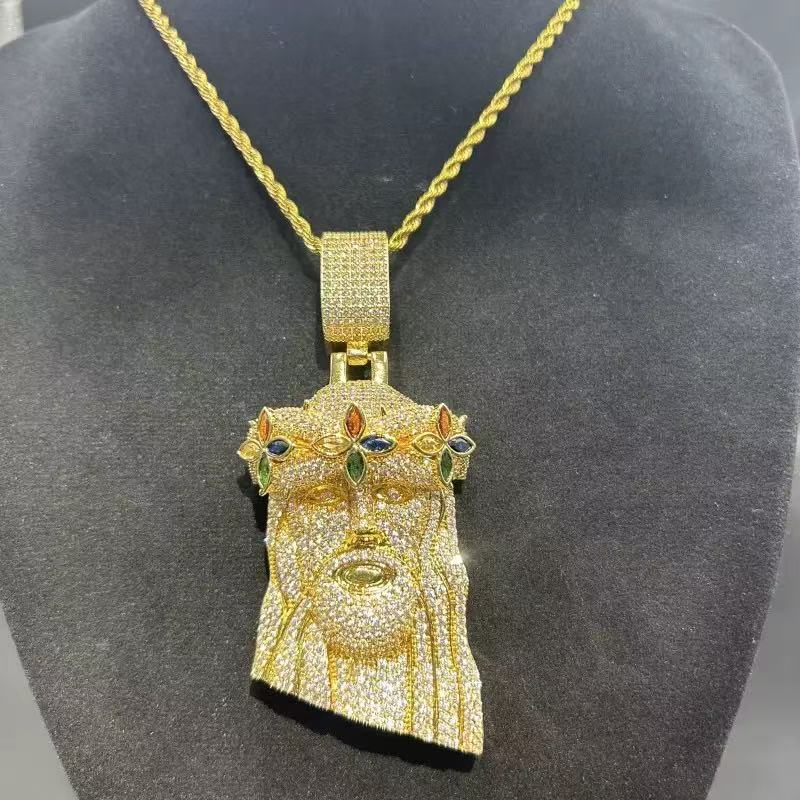 Custom Luxury 3 Tall Jesus Pendant 925 Sterling Silver 14k Gold Plated Fancy Cutting Moissanite Jesus Head Pendant